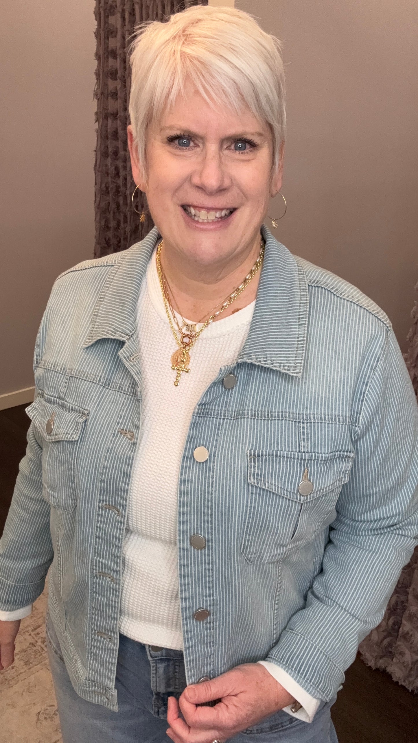 Ainsley Denim Jacket in Railroad Stripe by Dear John