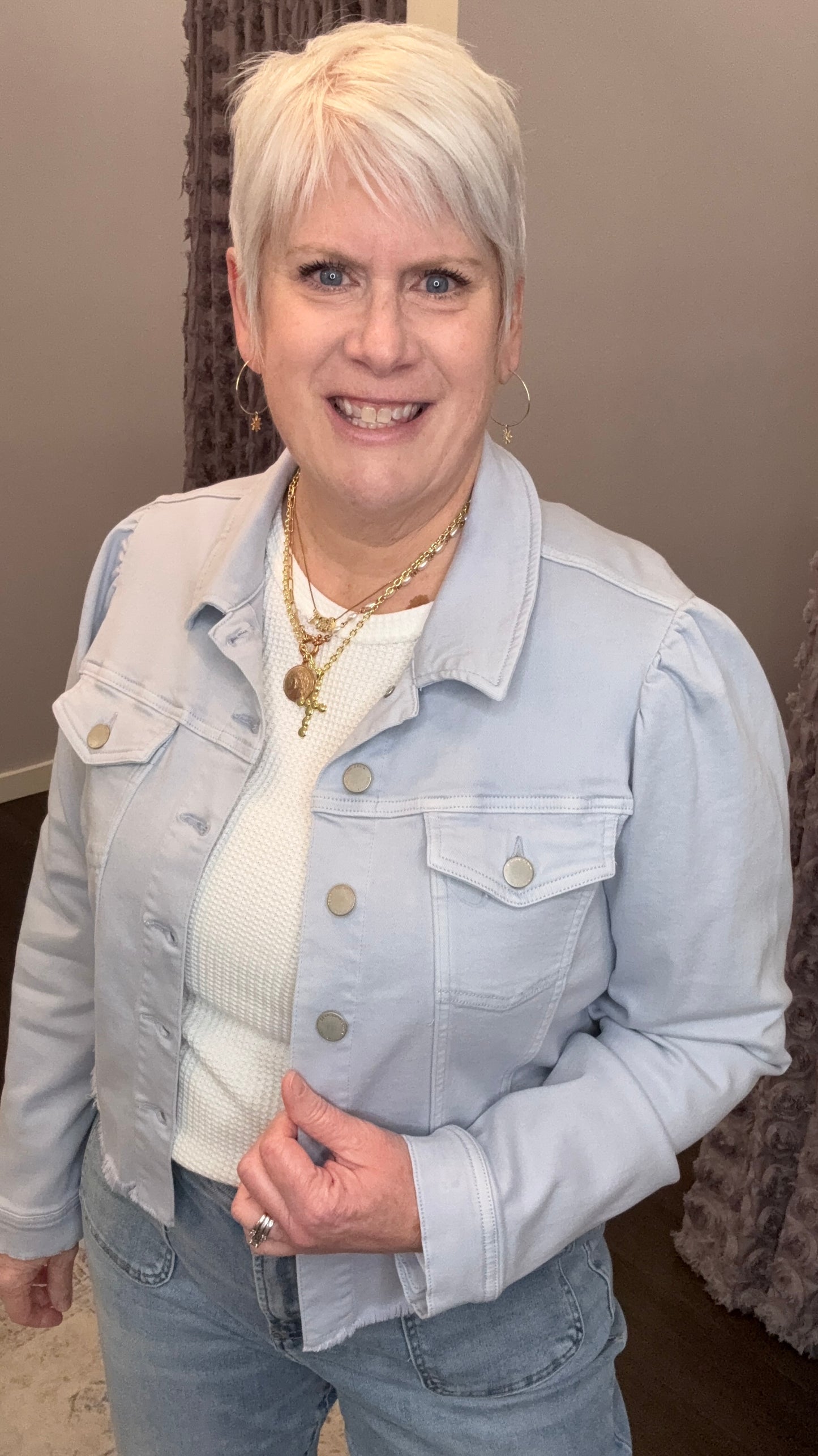 Roselyn Puff Sleeve Denim Jacket in Skyway by Dear John