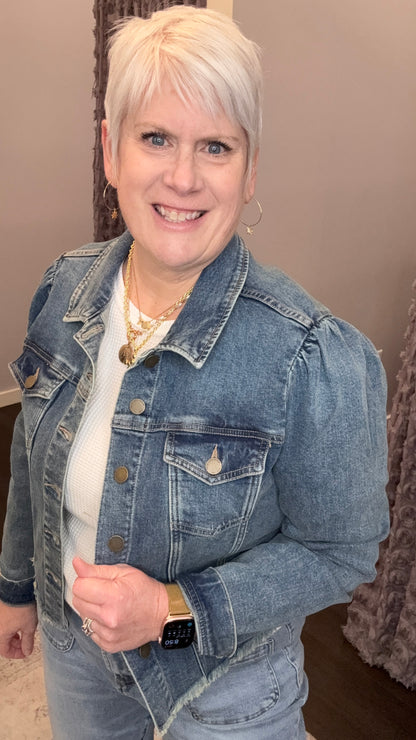 Roselyn Puff Sleeve Denim Jacket in Vintage Flow by Dear John