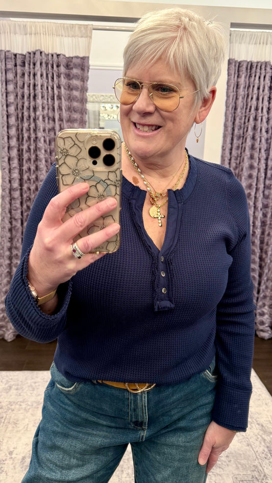 Luna Waffle Knit Top in Black Iris by Dear John