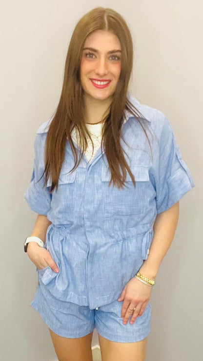 Boardwalk Chambray Utility Shirt/Jacket by Skies Are Blue