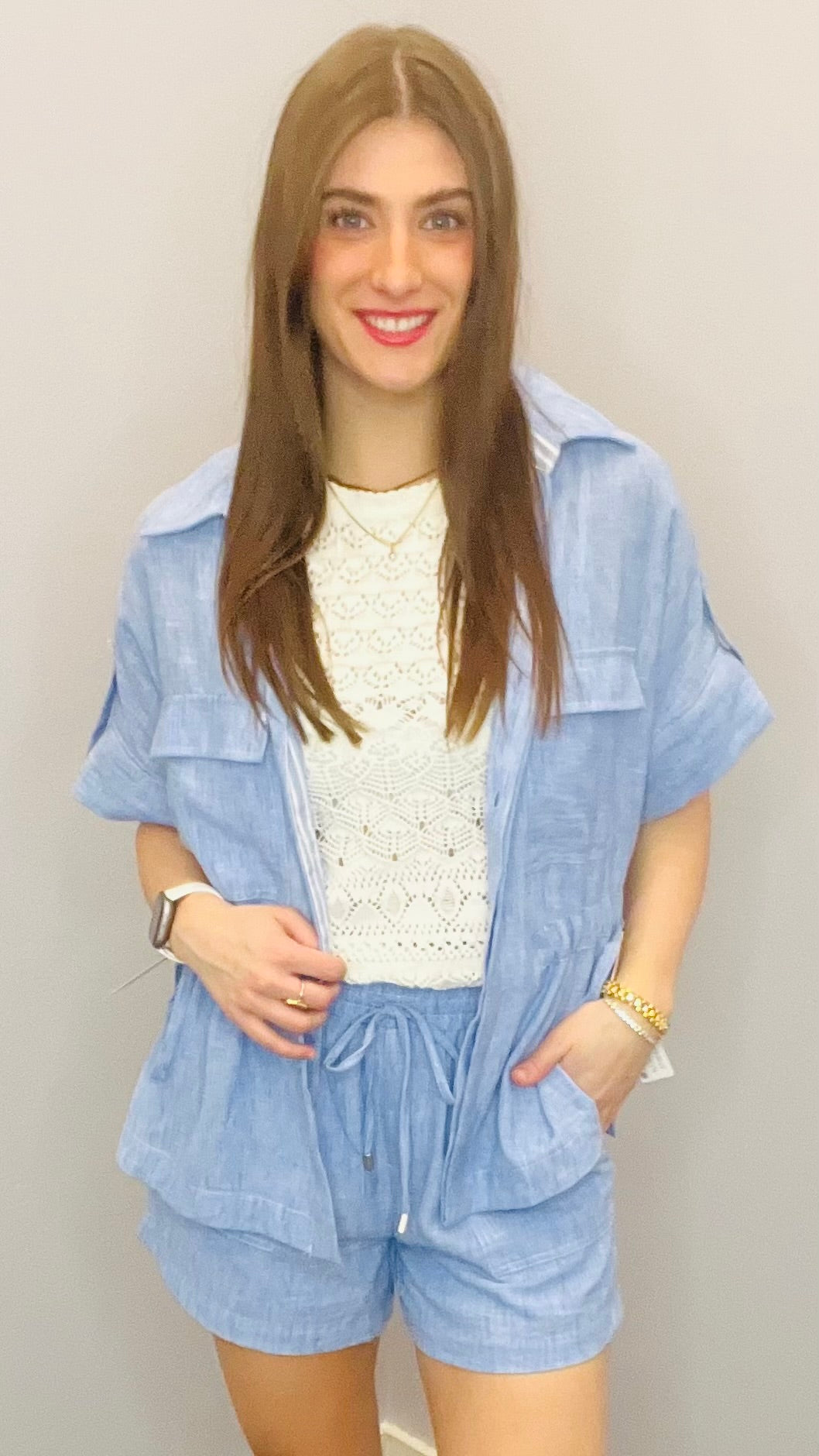 Boardwalk Chambray Utility Shirt/Jacket by Skies Are Blue