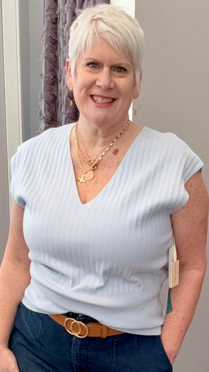 Fresh Sky Ribbed Sweater Top by Dex