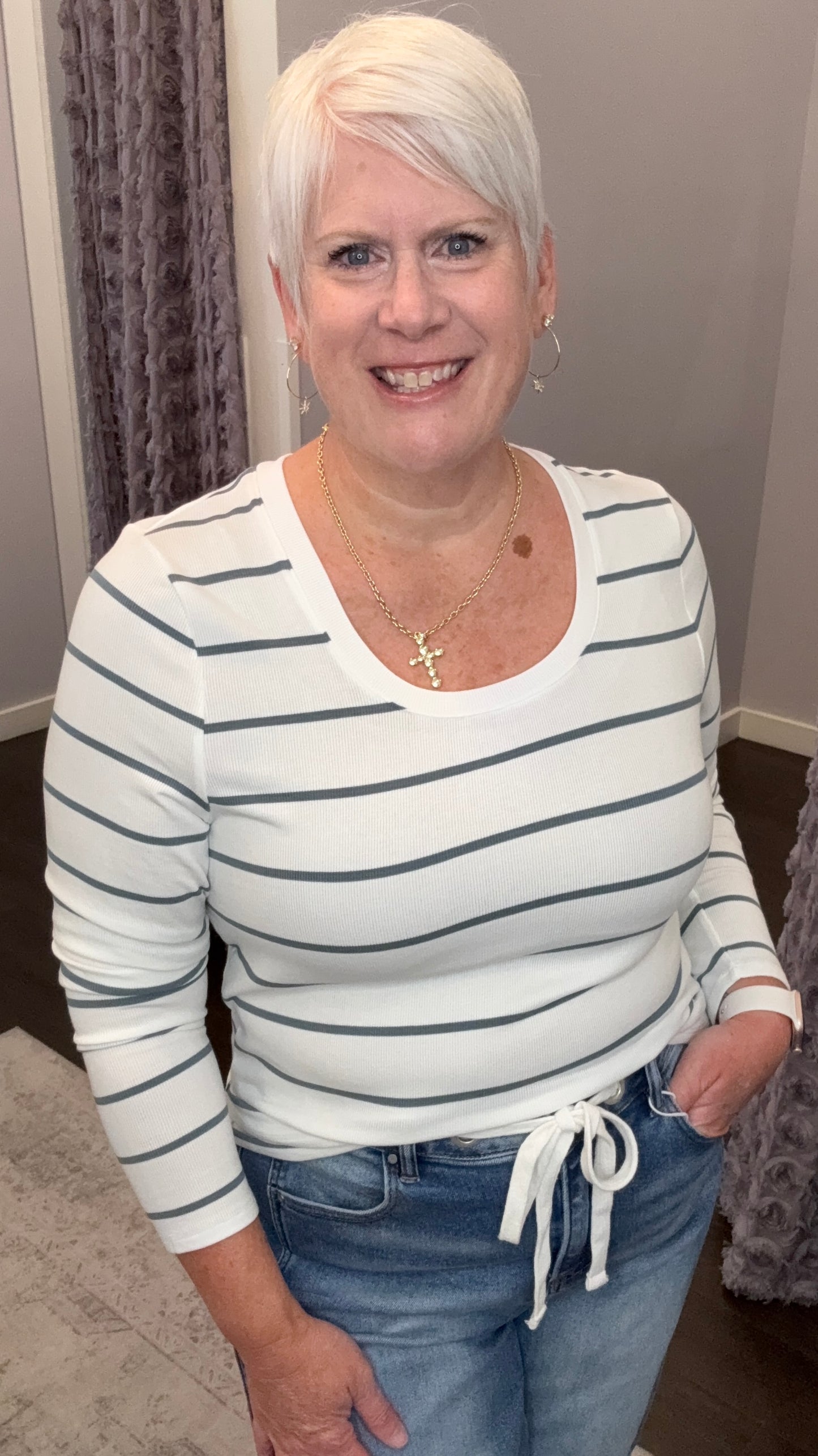 Lauren Top in White Sage Stripe by Thread & Supply
