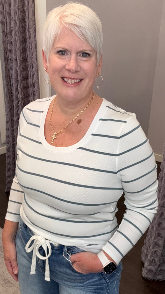 Lauren Top in White Sage Stripe by Thread & Supply