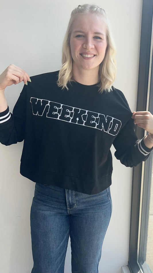 Weekend Chenille Patch Cropped Sweatshirt