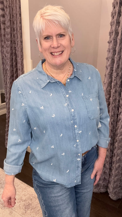 Little Blooms Denim Shirt by Dex