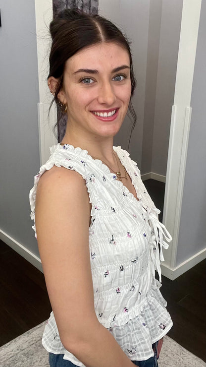 Dainty Roses Tie Front Top by Dex