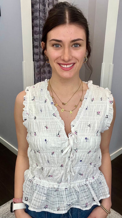 Dainty Roses Tie Front Top by Dex