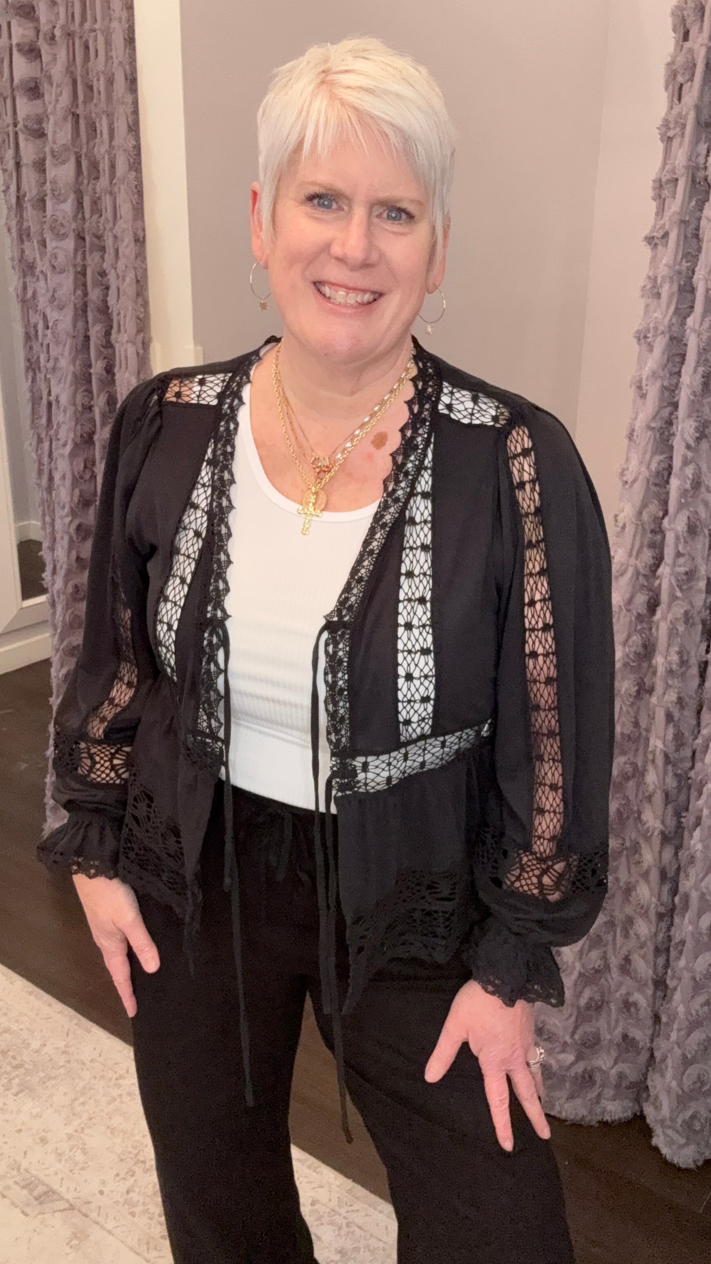 Midnight Lace Tie-Front Blouse by Dex