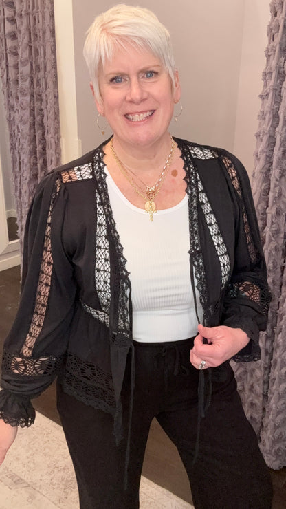 Midnight Lace Tie-Front Blouse by Dex