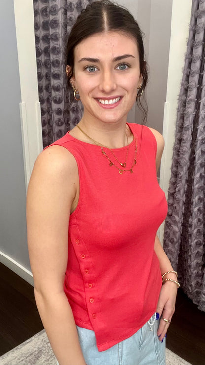 Bold & Buttoned Knit Top in Raspberry Punch by Dex