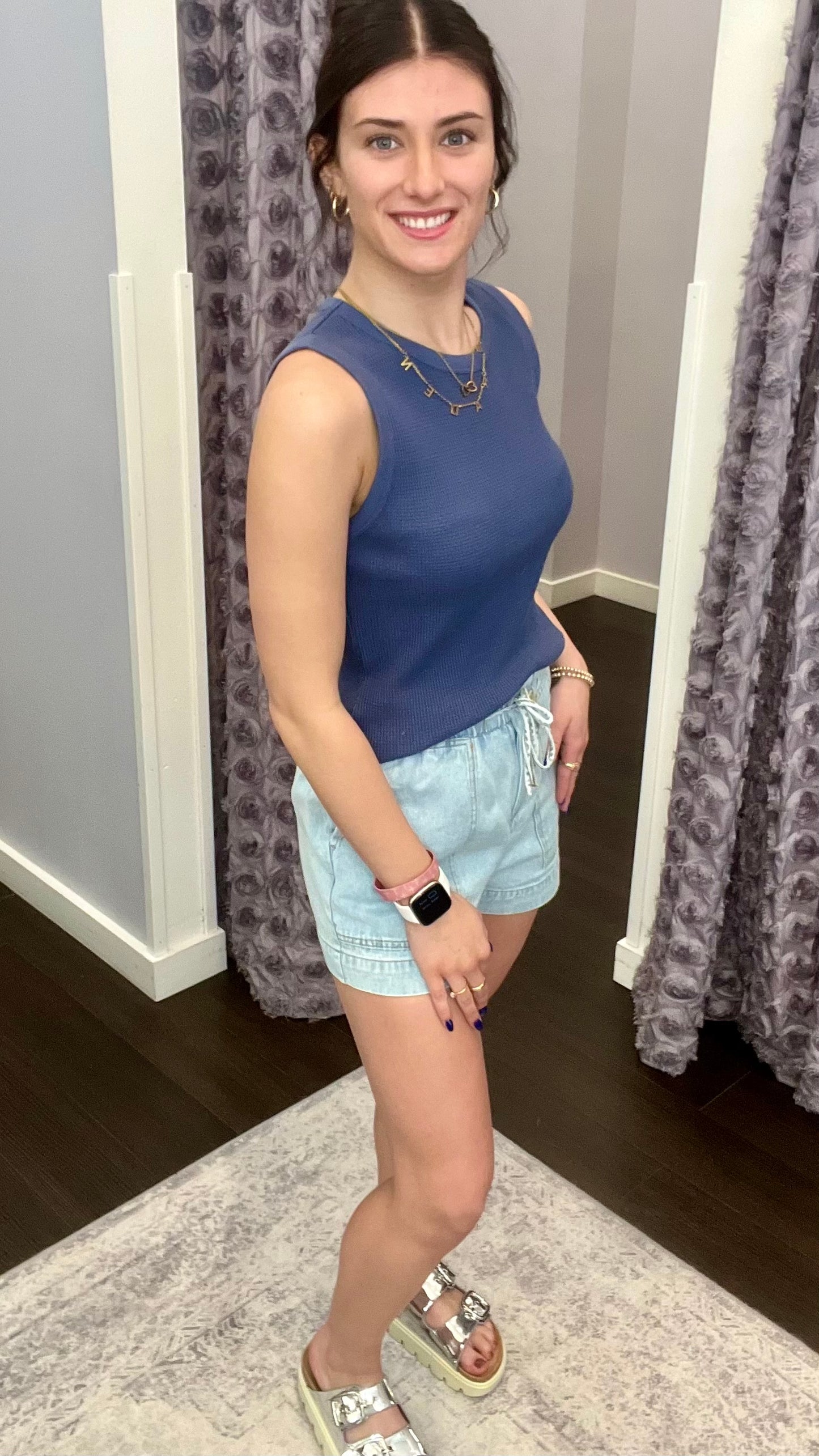 Sunny Stroll Chambray Shorts in Bleached Wash by Dex