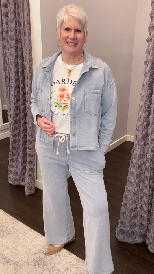 Comfy & Collected Knit Pants in Washed Light Blue by Dex