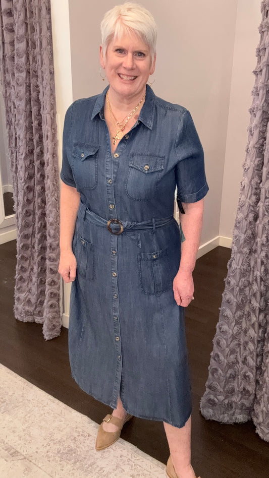 Classic Charm Chambray Midi Dress by Dex