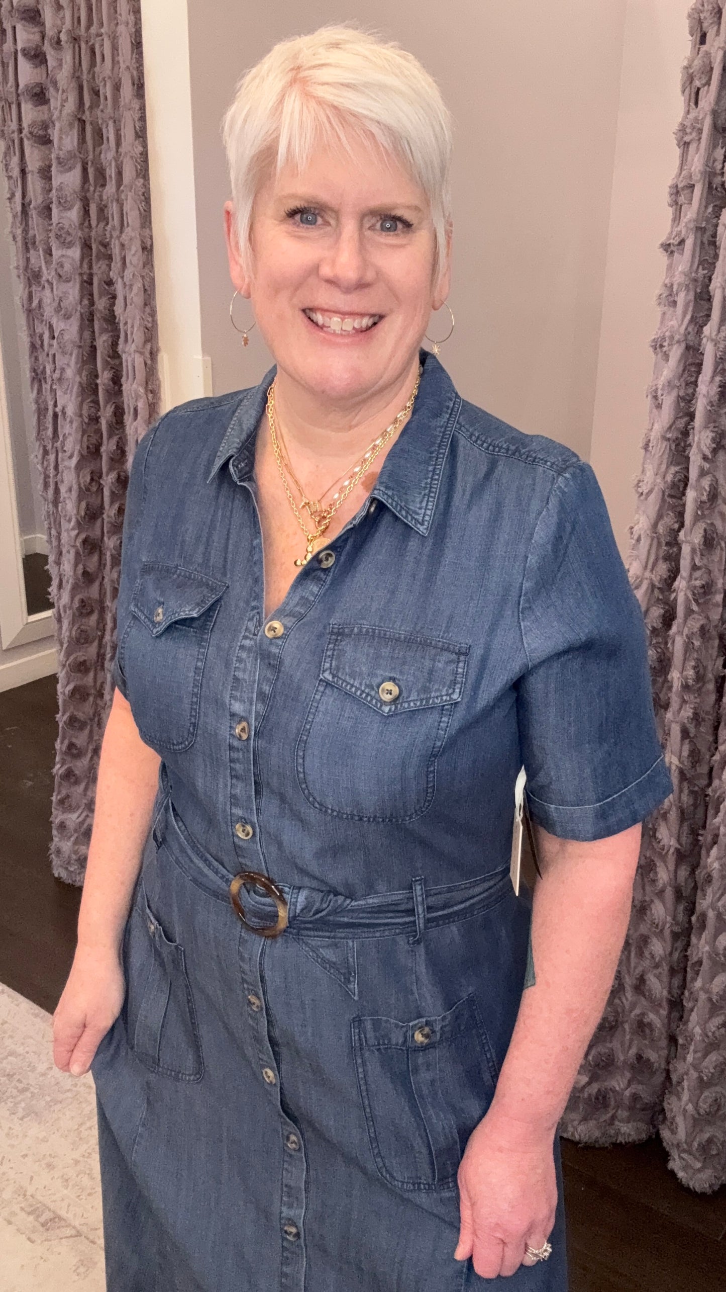 Classic Charm Chambray Midi Dress by Dex