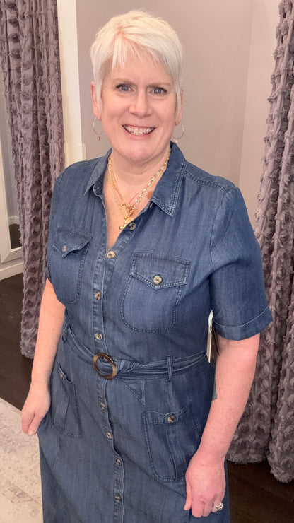 Classic Charm Chambray Midi Dress by Dex