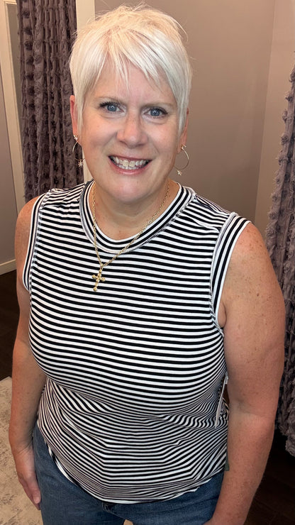 Zo Tank in Black & White Stripe by Dear John