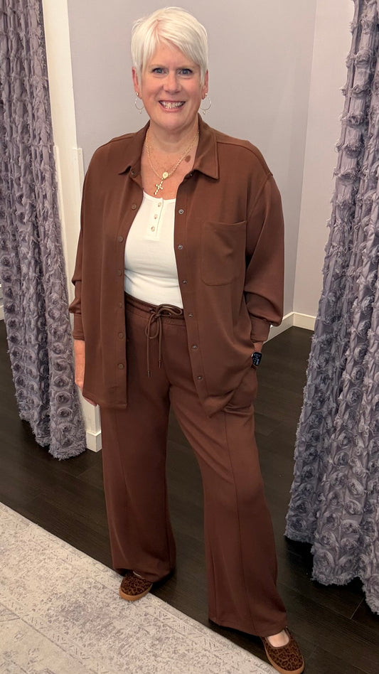 Sweet Escape Scuba Pants in Milk Chocolate by Dex