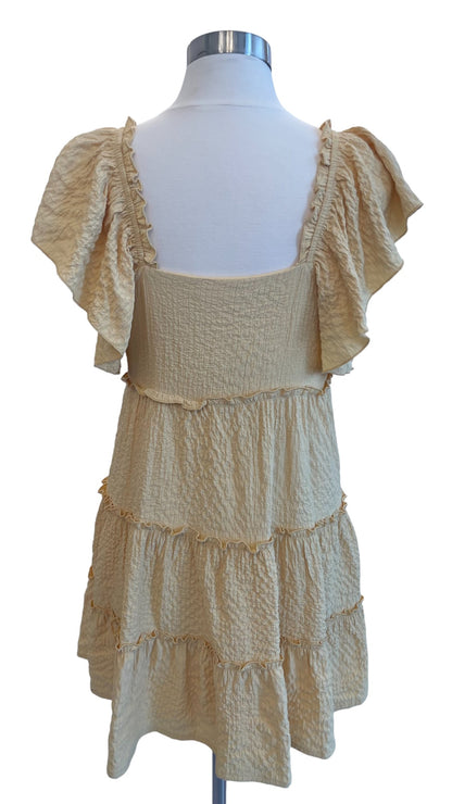Textured Babydoll Dress with Ruffle Sleeve