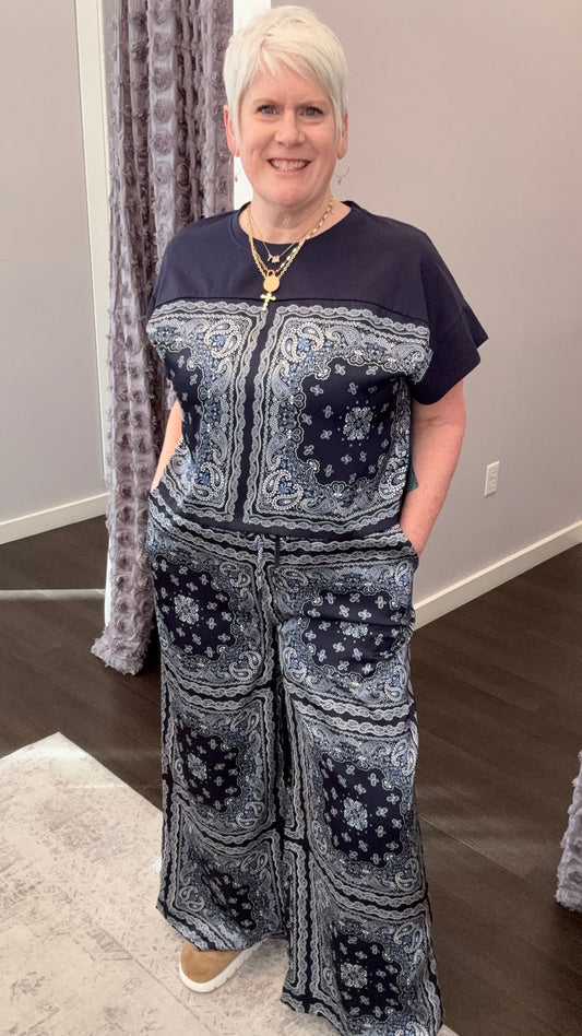 Blue Mood Bandana Drawstring Pants by Skies Are Blue