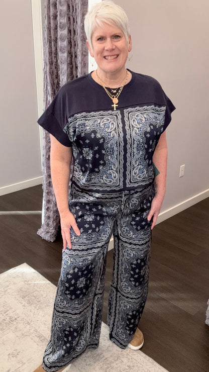 Blue Mood Bandana Drawstring Pants by Skies Are Blue