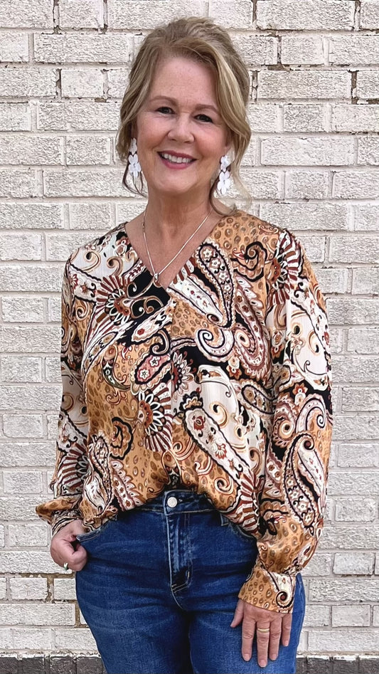 Paisley Print Long Sleeve Top