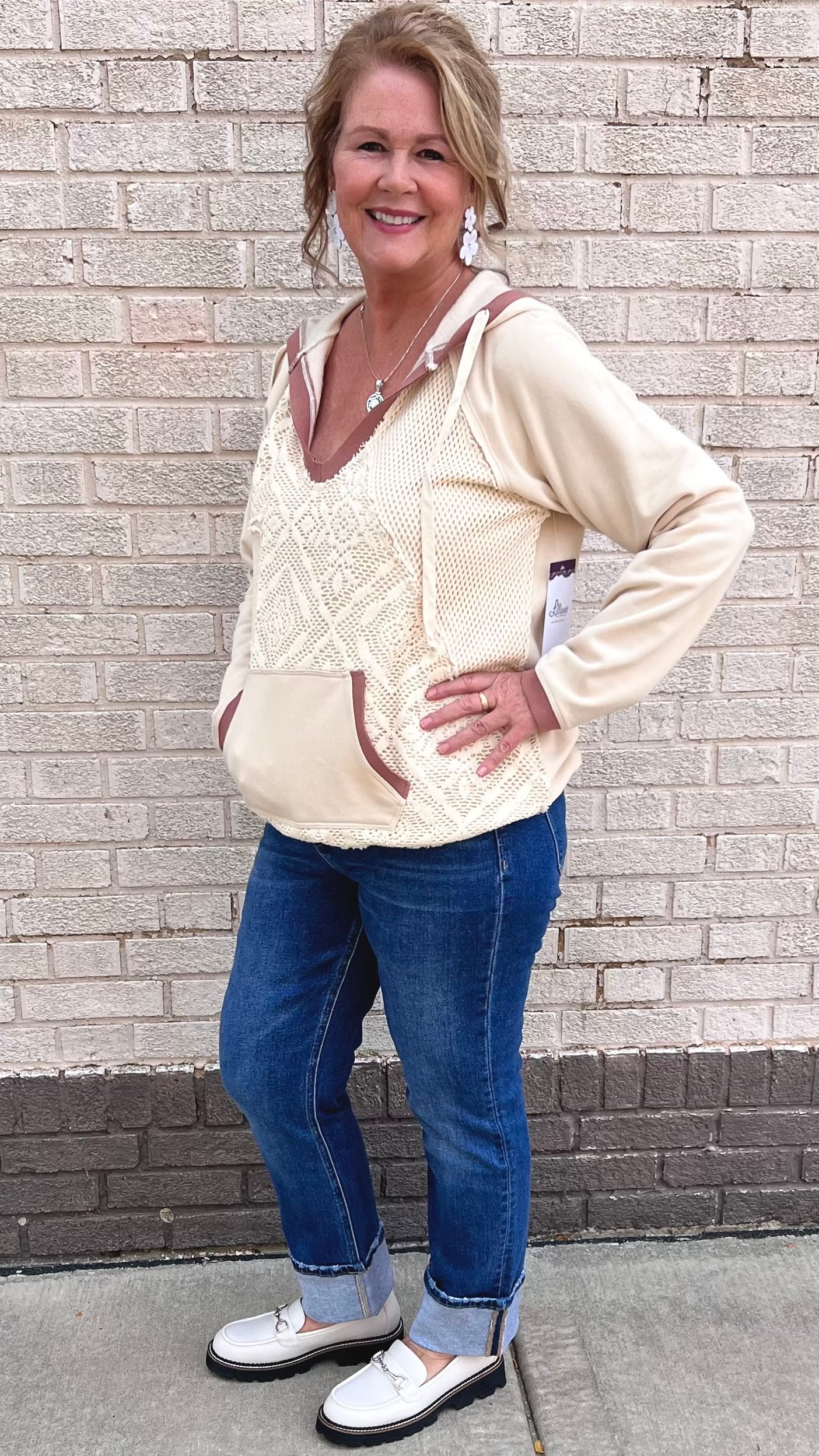 Oversized Mixed Crochet French Terry Pullover