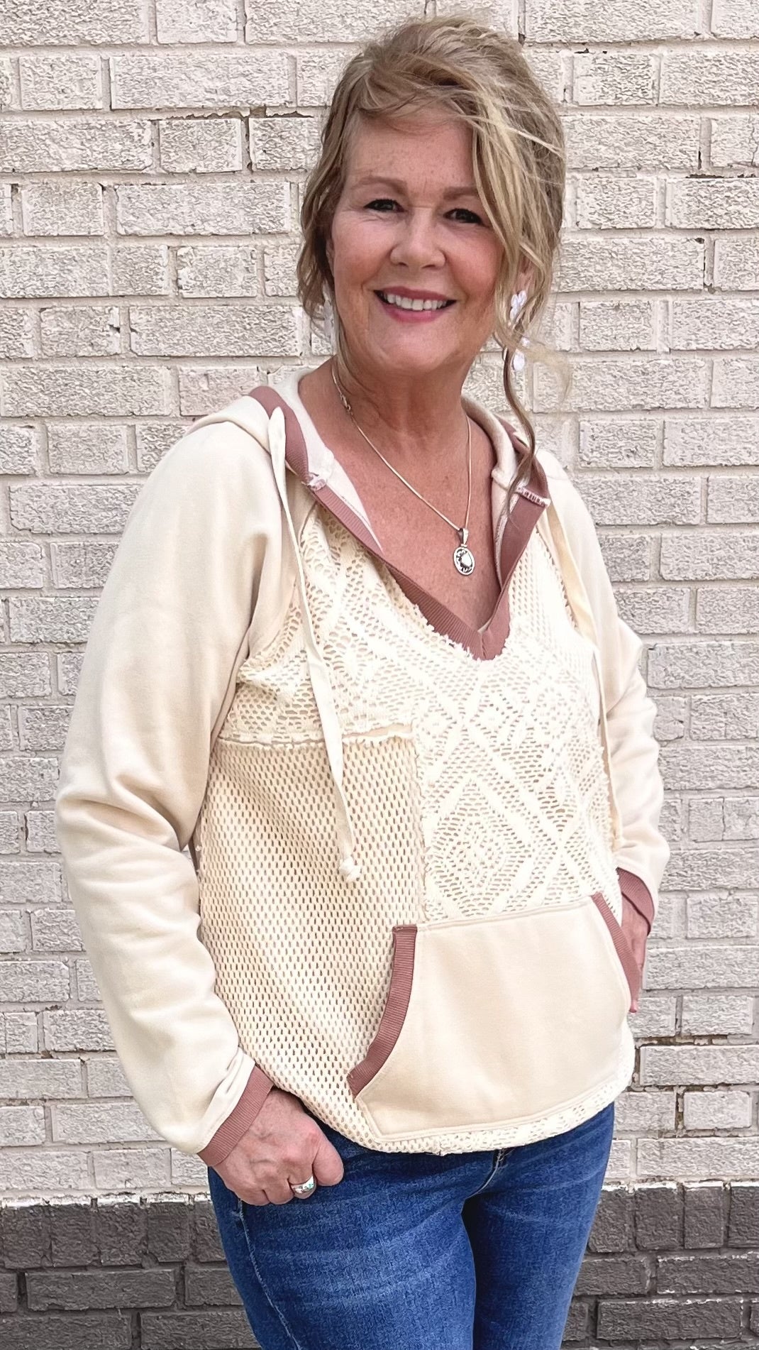 Oversized Mixed Crochet French Terry Pullover