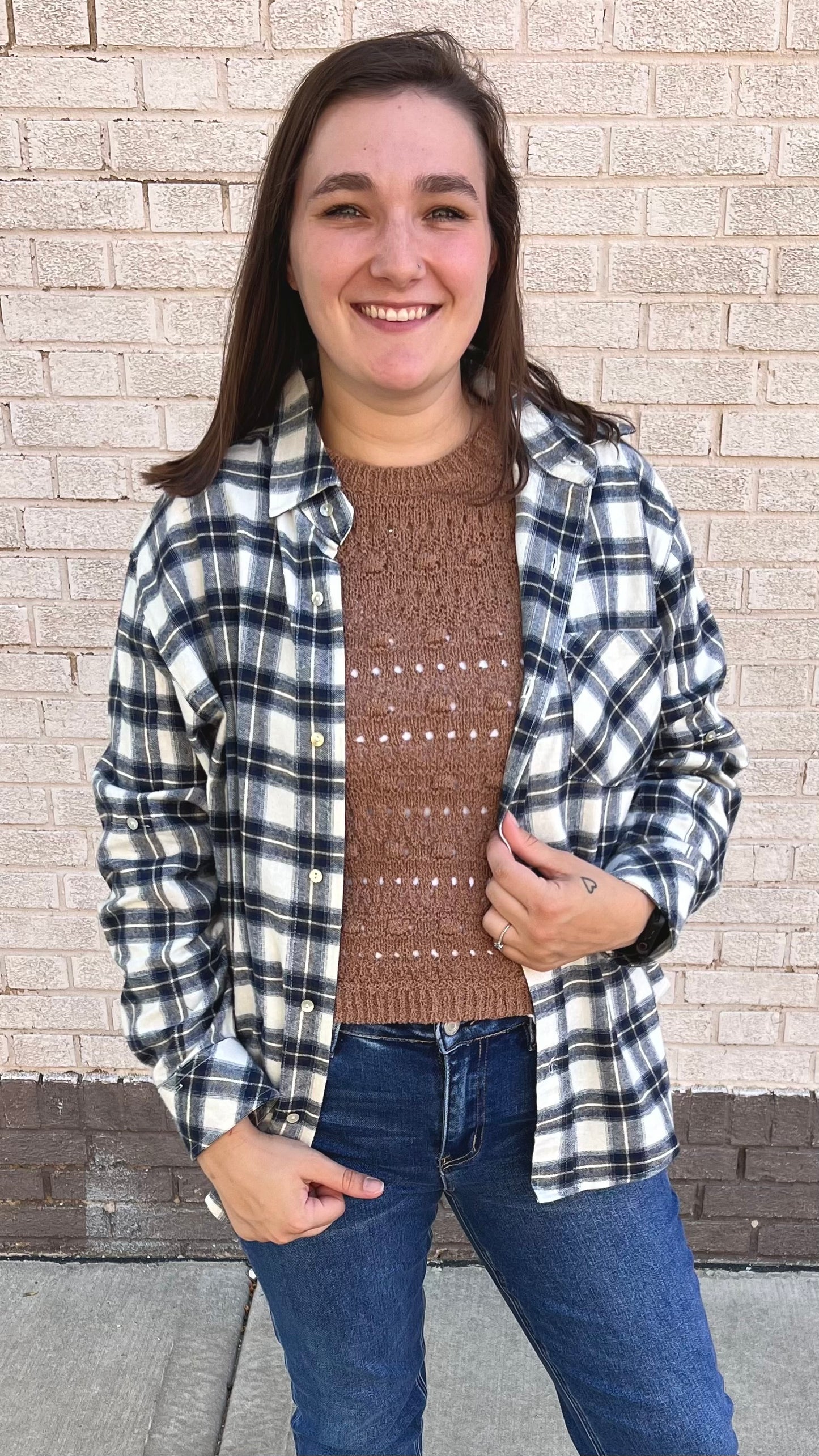 Lola Plaid Button Down Top in Cozy Nights by Dear John