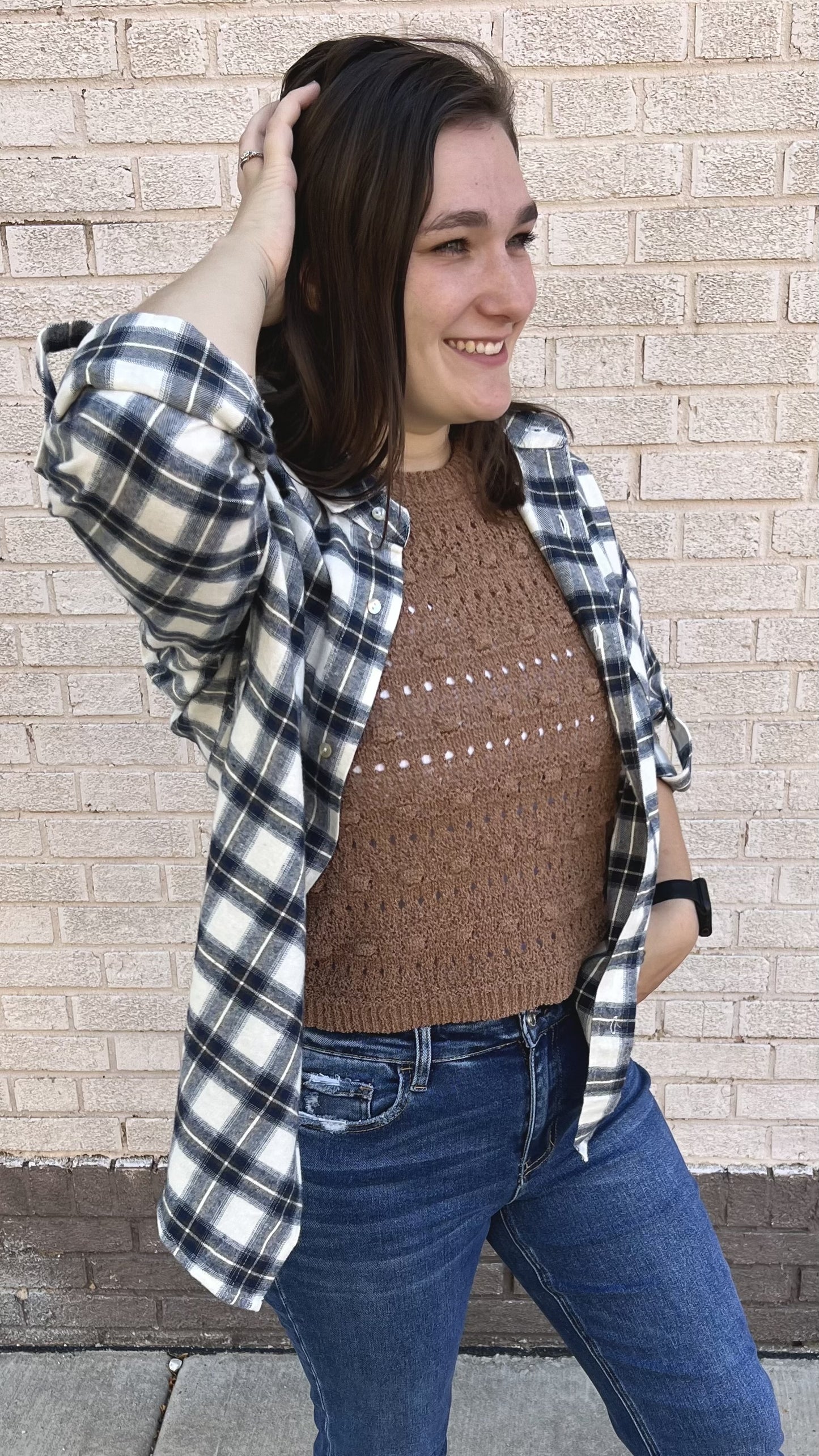 Lola Plaid Button Down Top in Cozy Nights by Dear John