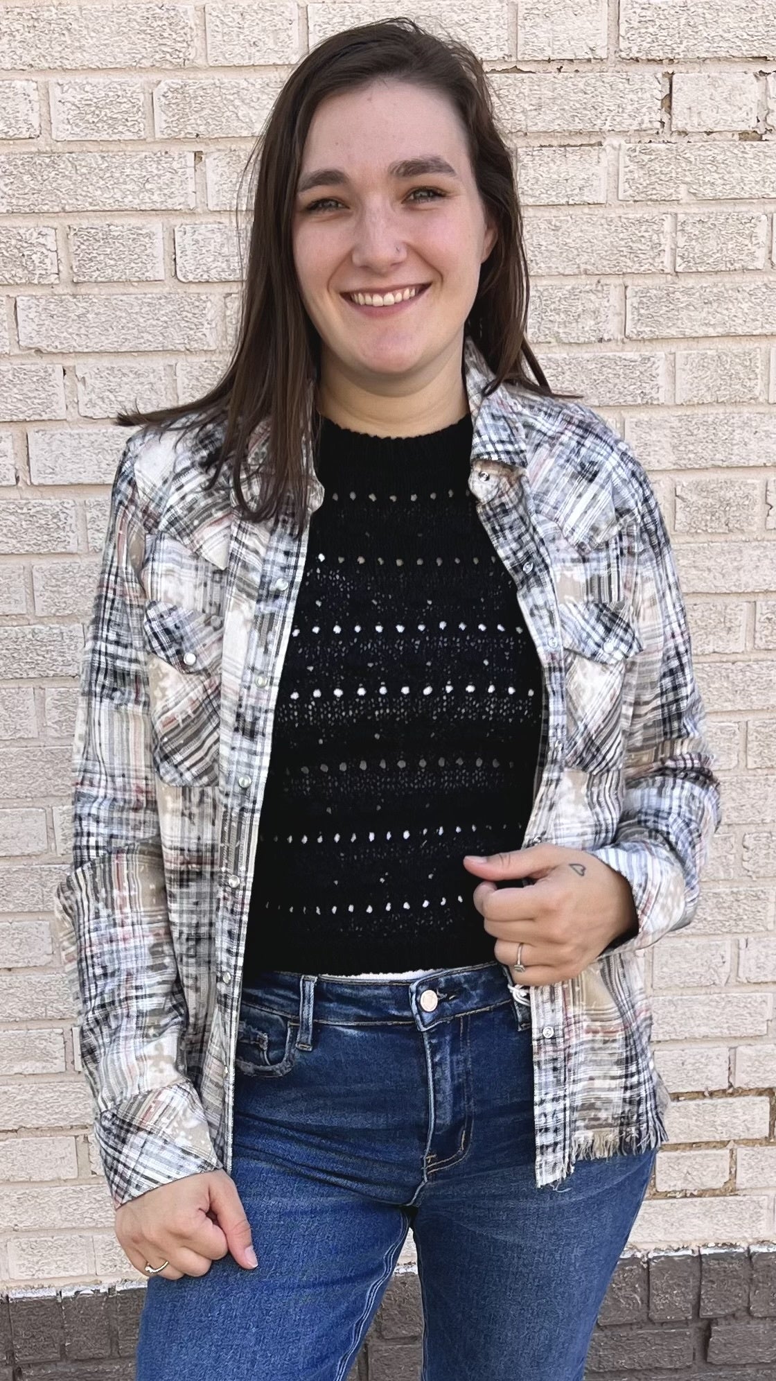 Star Button Down Top in Blue Bleached Flannel by Dear John