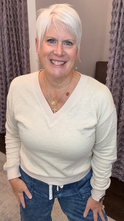 Casually Chic Ribbed Pullover in Beige