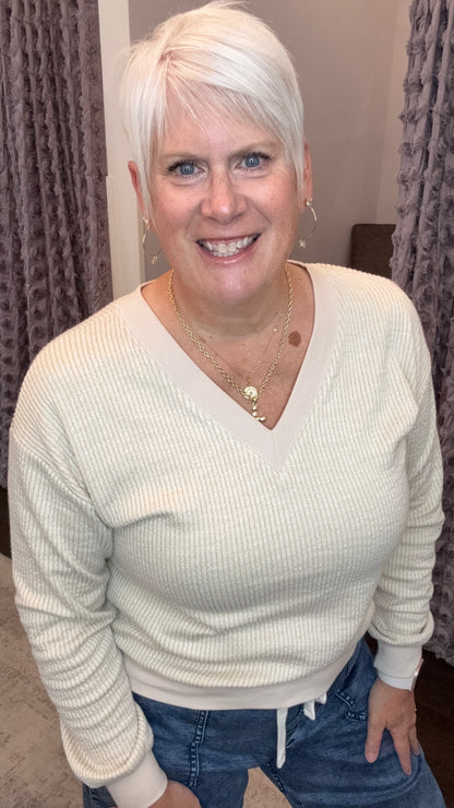 Casually Chic Ribbed Pullover in Beige