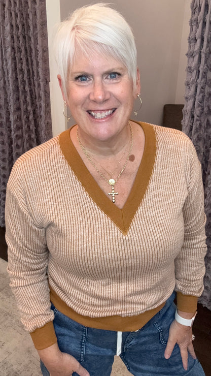 Casually Chic Ribbed Pullover in Camel