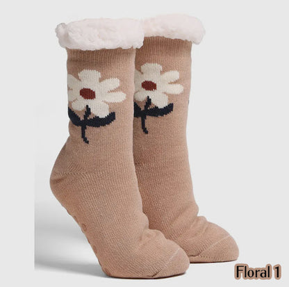 Soft Floral Slipper Mini Crew Winter Socks