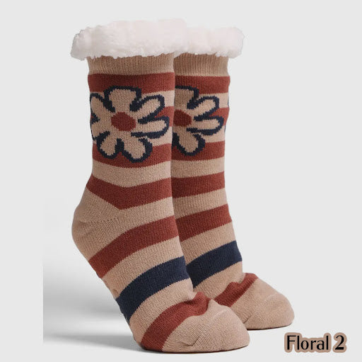 Soft Floral Slipper Mini Crew Winter Socks