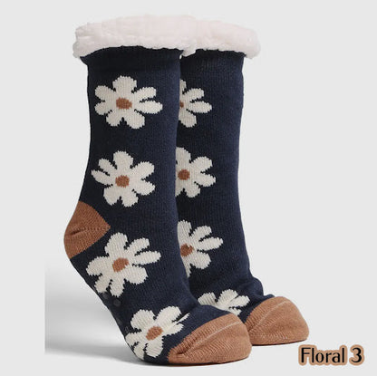 Soft Floral Slipper Mini Crew Winter Socks