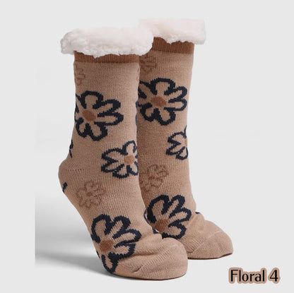 Soft Floral Slipper Mini Crew Winter Socks