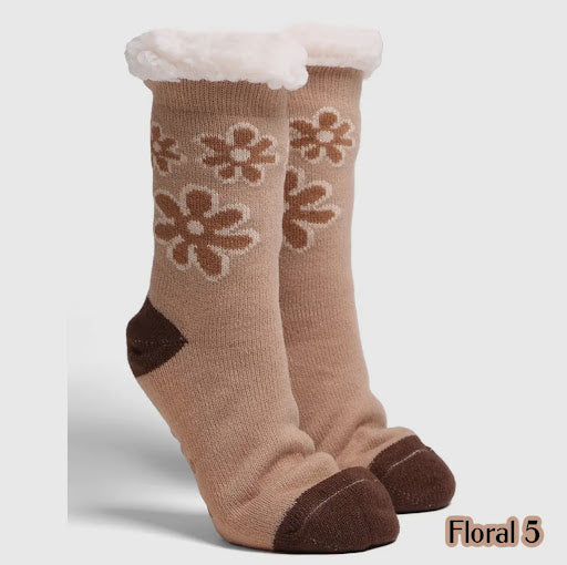 Soft Floral Slipper Mini Crew Winter Socks