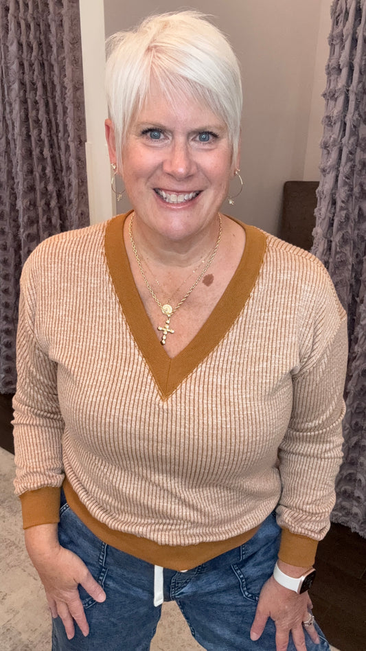 Casually Chic Ribbed Pullover in Camel