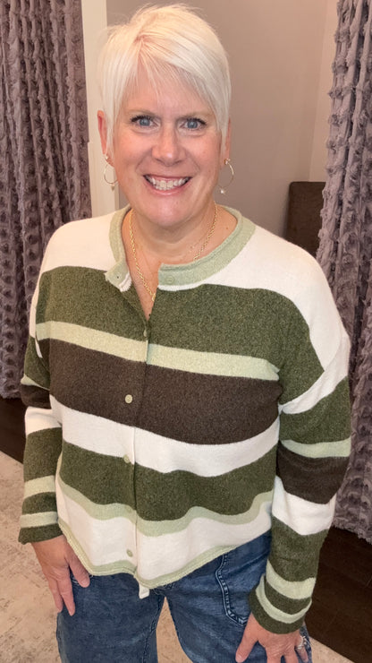 Olive You More Striped Cardigan