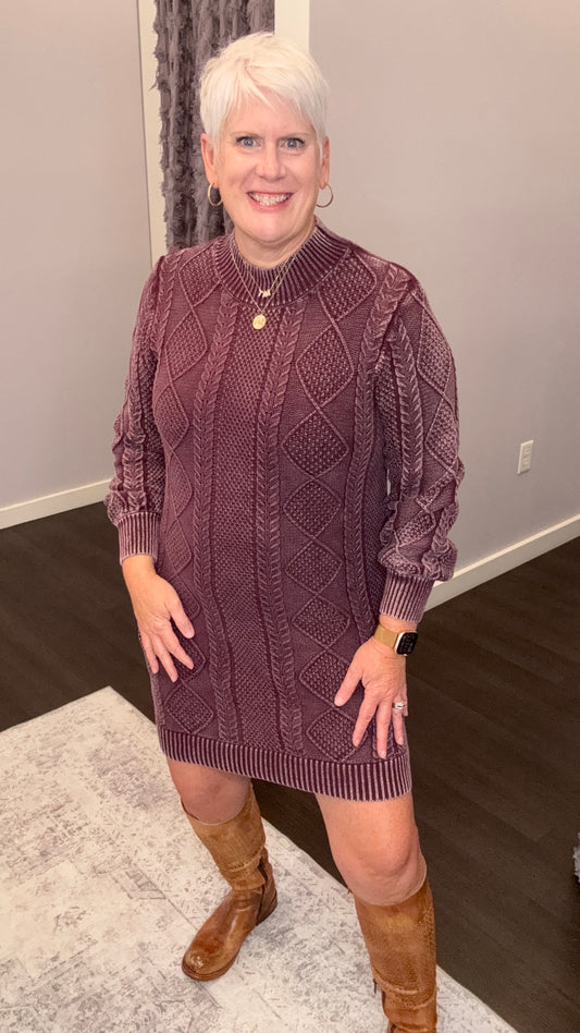 Plum Perfect Cable Knit Sweater Dress by Dex