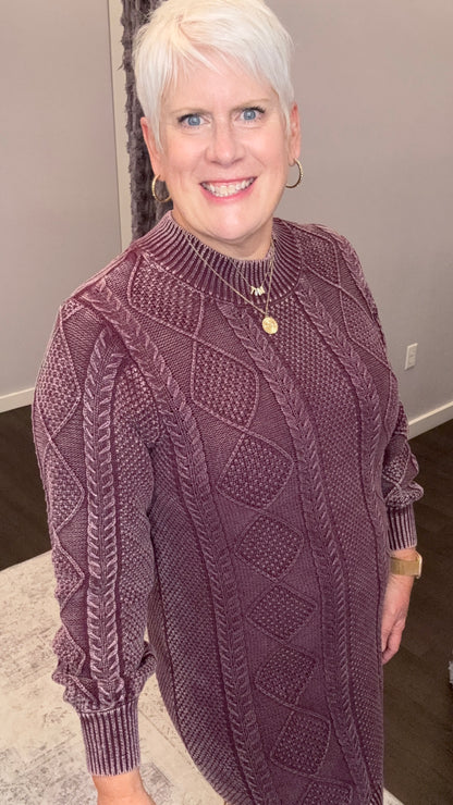 Plum Perfect Cable Knit Sweater Dress by Dex