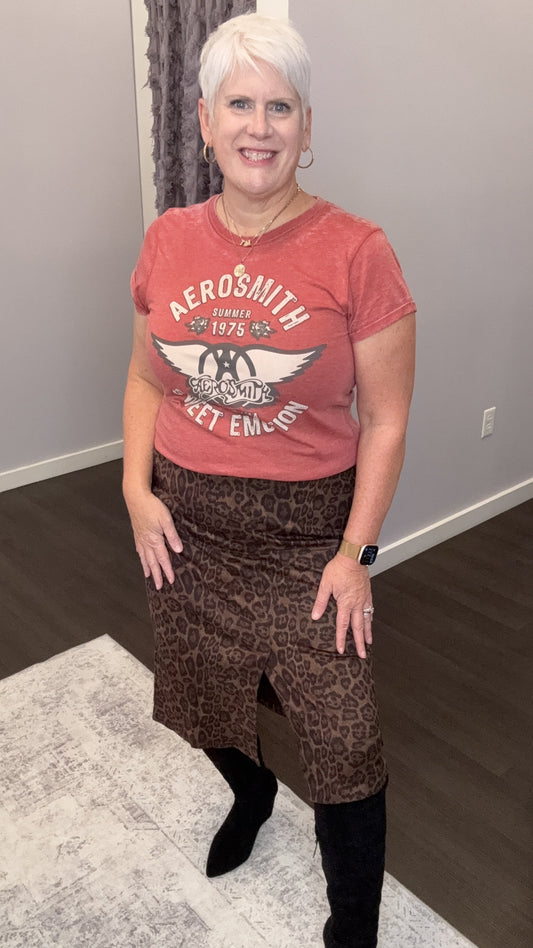 Sweet Emotion Leopard Faux Suede Skirt