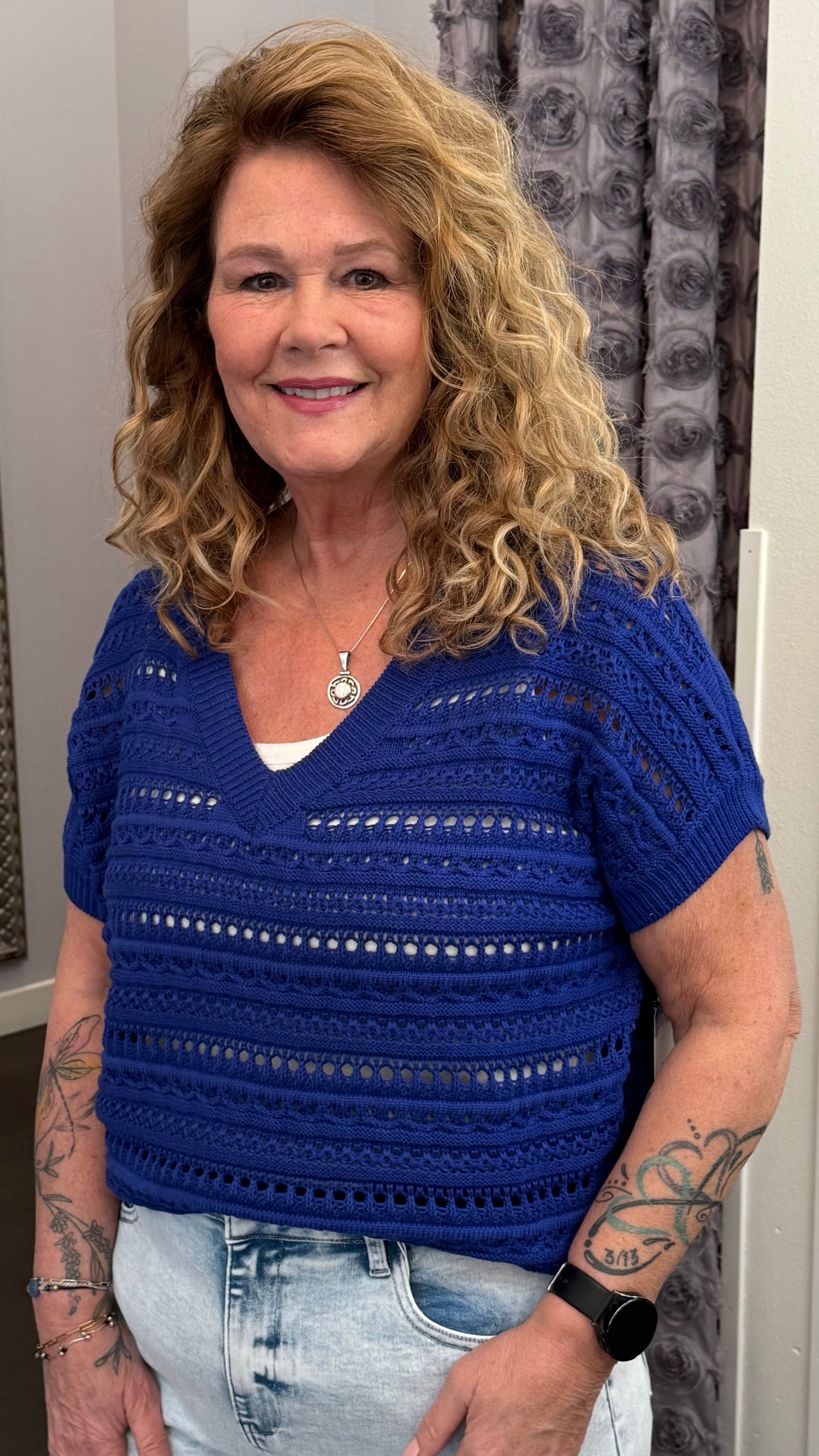 Cobalt Breeze Open Knit Top