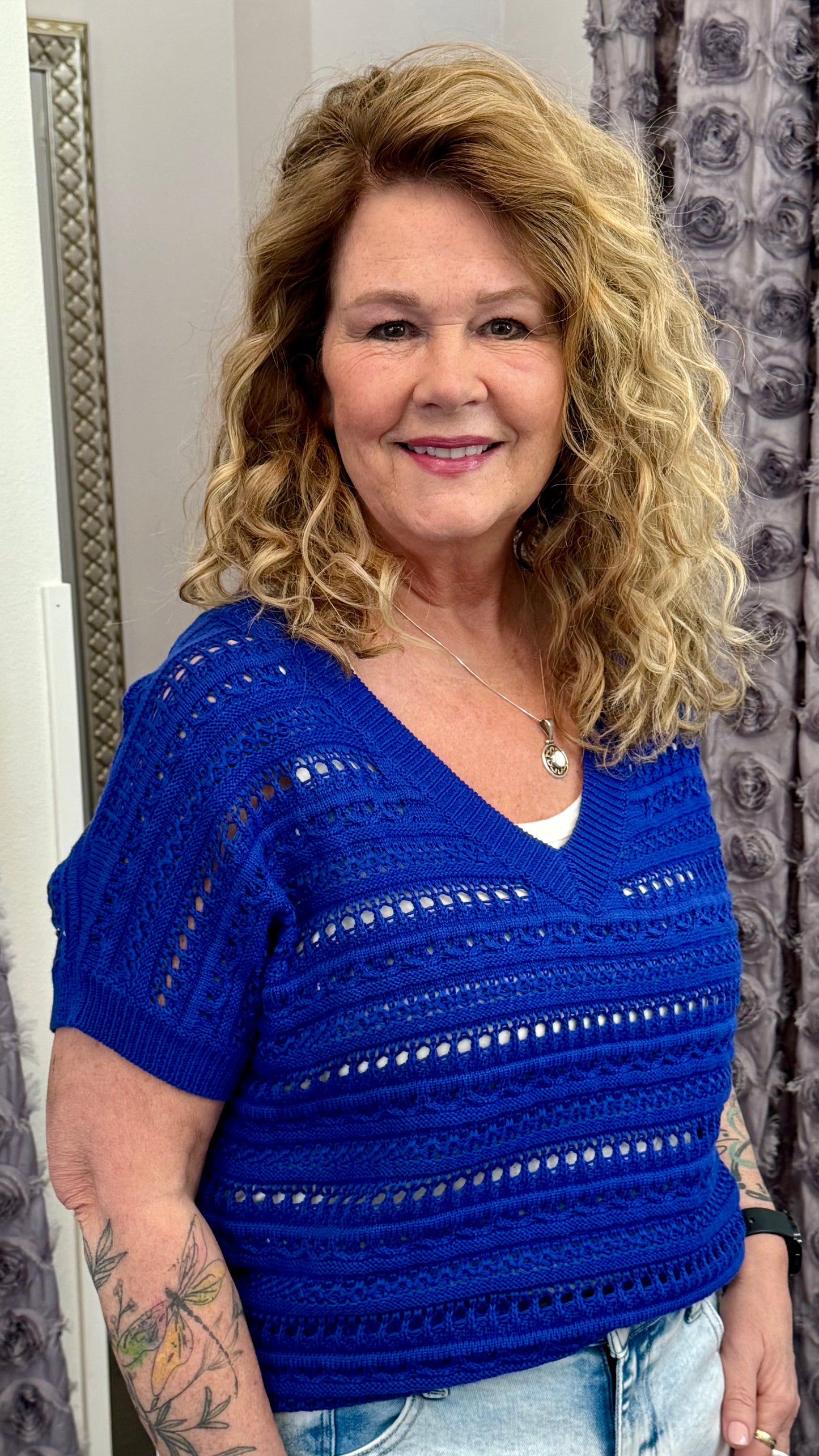 Cobalt Breeze Open Knit Top