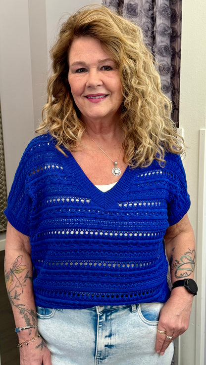 Cobalt Breeze Open Knit Top