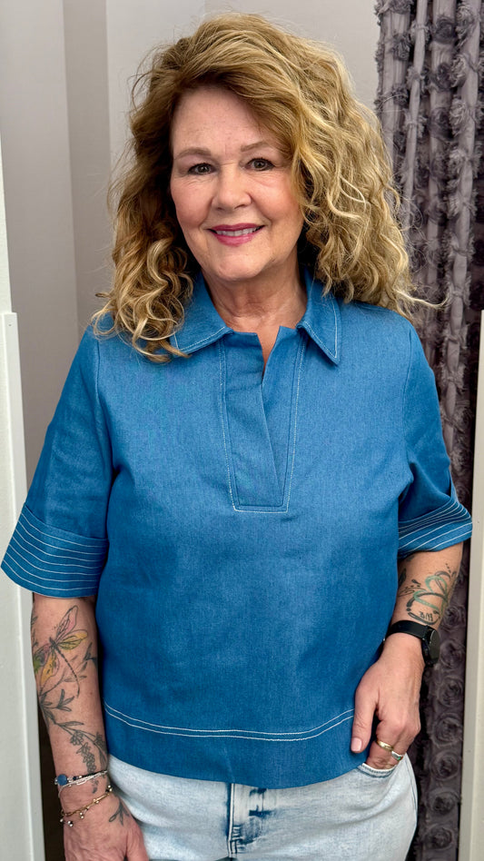 Harbor Blue Collared Top by THML