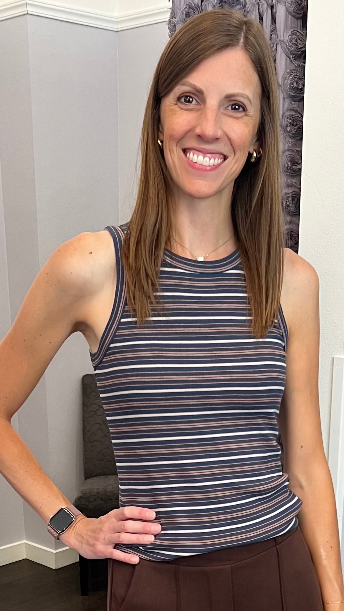 Edlin Tank in Navy Multi Stripe by Thread & Supply
